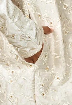Embroidered Art Silk Kurta Set in Off White
