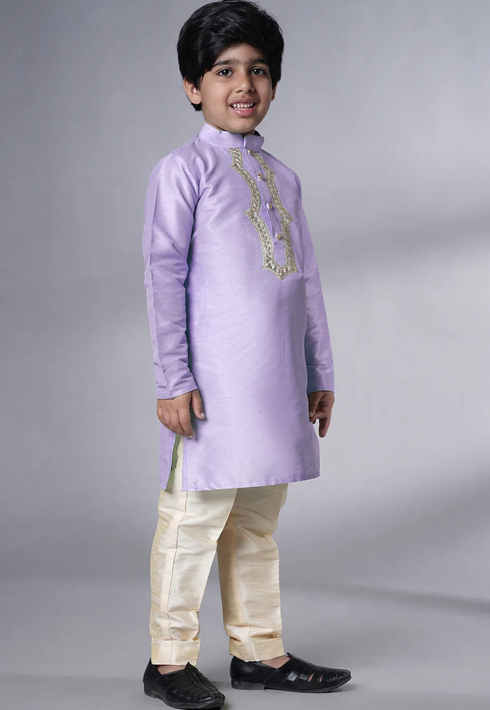 Embroidered Art Silk Kurta Set in Light Purple