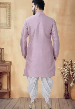 Embroidered Art Silk Kurta Set in Light Purple