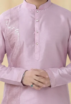 Embroidered Art Silk Kurta Set in Light Purple