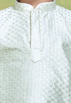 Embroidered Art Silk Kurta Set in White