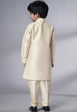 Embroidered Art Silk Kurta Set in Cream