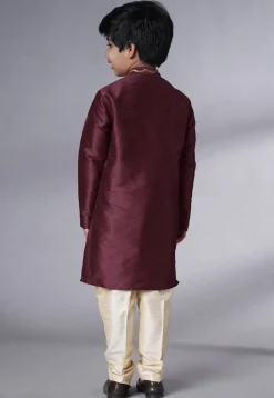 Embroidered Art Silk Kurta Set in Wine