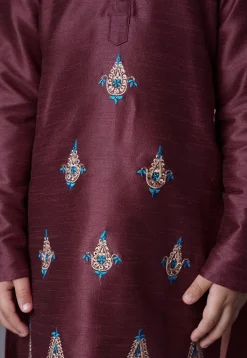 Embroidered Art Silk Kurta Set in Wine