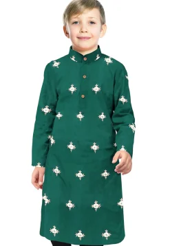 Embroidered Art Silk Kurta in Dusty Green