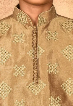 Embroidered Art Silk Kurta Set in Beige