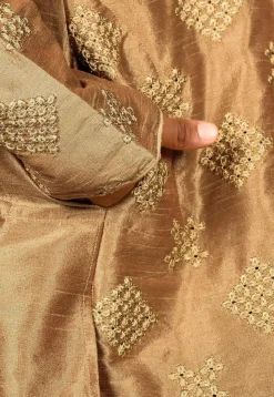 Embroidered Art Silk Kurta Set in Beige