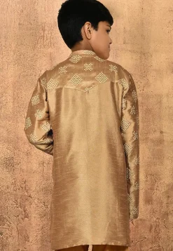 Embroidered Art Silk Kurta Set in Beige