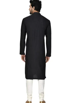 Embroidered Art Silk Kurta Set in Black