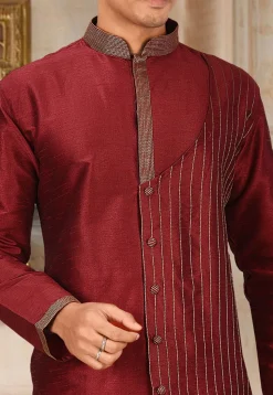 Embroidered Art Silk Kurta Set in Maroon