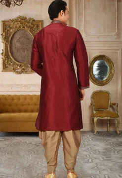 Embroidered Art Silk Kurta Set in Maroon