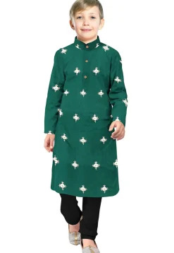 Embroidered Art Silk Kurta Set in Dusty Green
