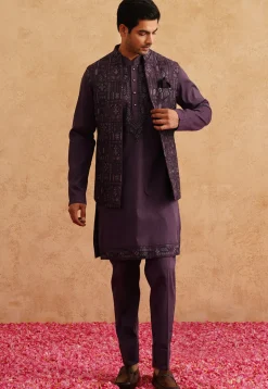 Embroidered Art Silk Kurta Set in Violet