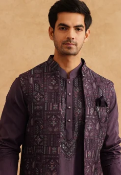 Embroidered Art Silk Kurta Set in Violet