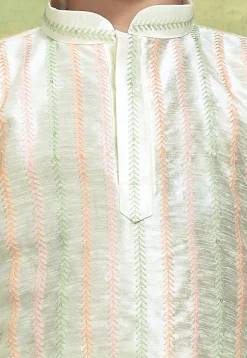 Embroidered Art Silk Kurta in Light Beige
