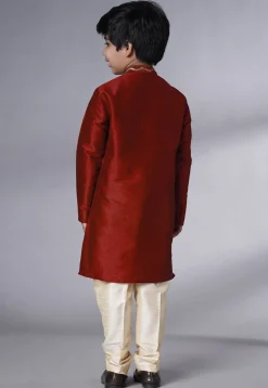 Embroidered Art Silk Kurta Set in Maroon