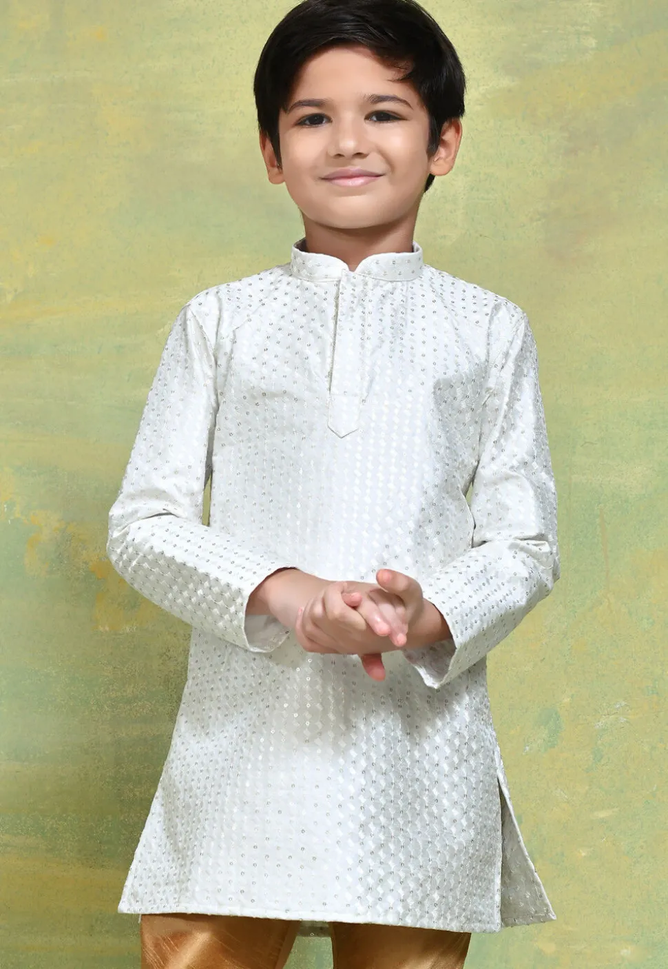 Embroidered Art Silk Kurta in Off White