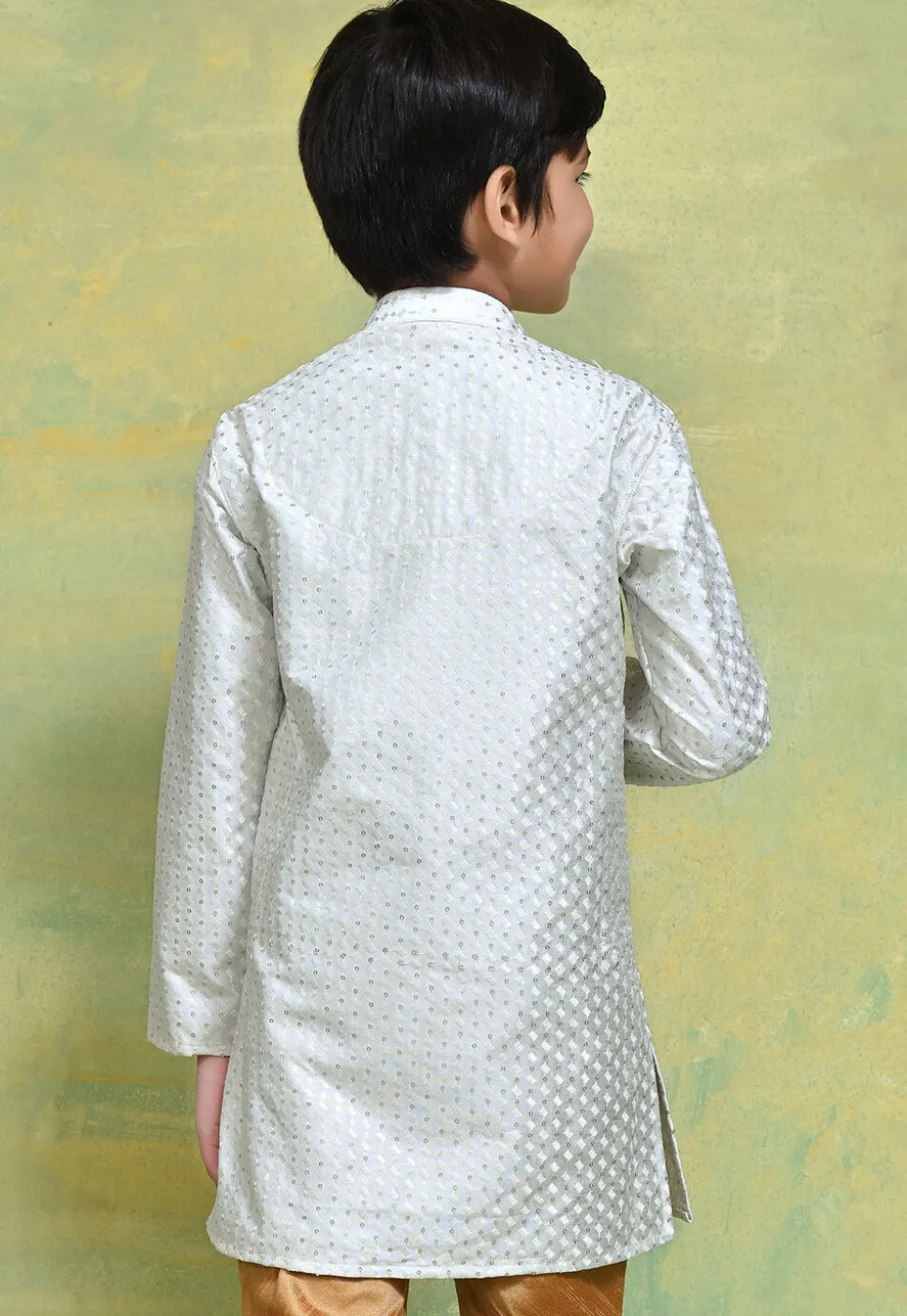 Embroidered Art Silk Kurta in Off White