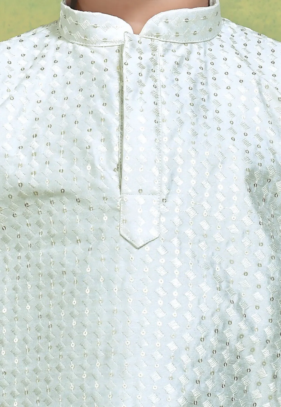 Embroidered Art Silk Kurta in Off White