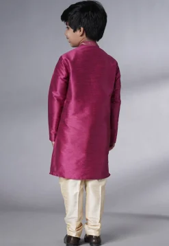 Embroidered Art Silk Kurta Set in Magenta