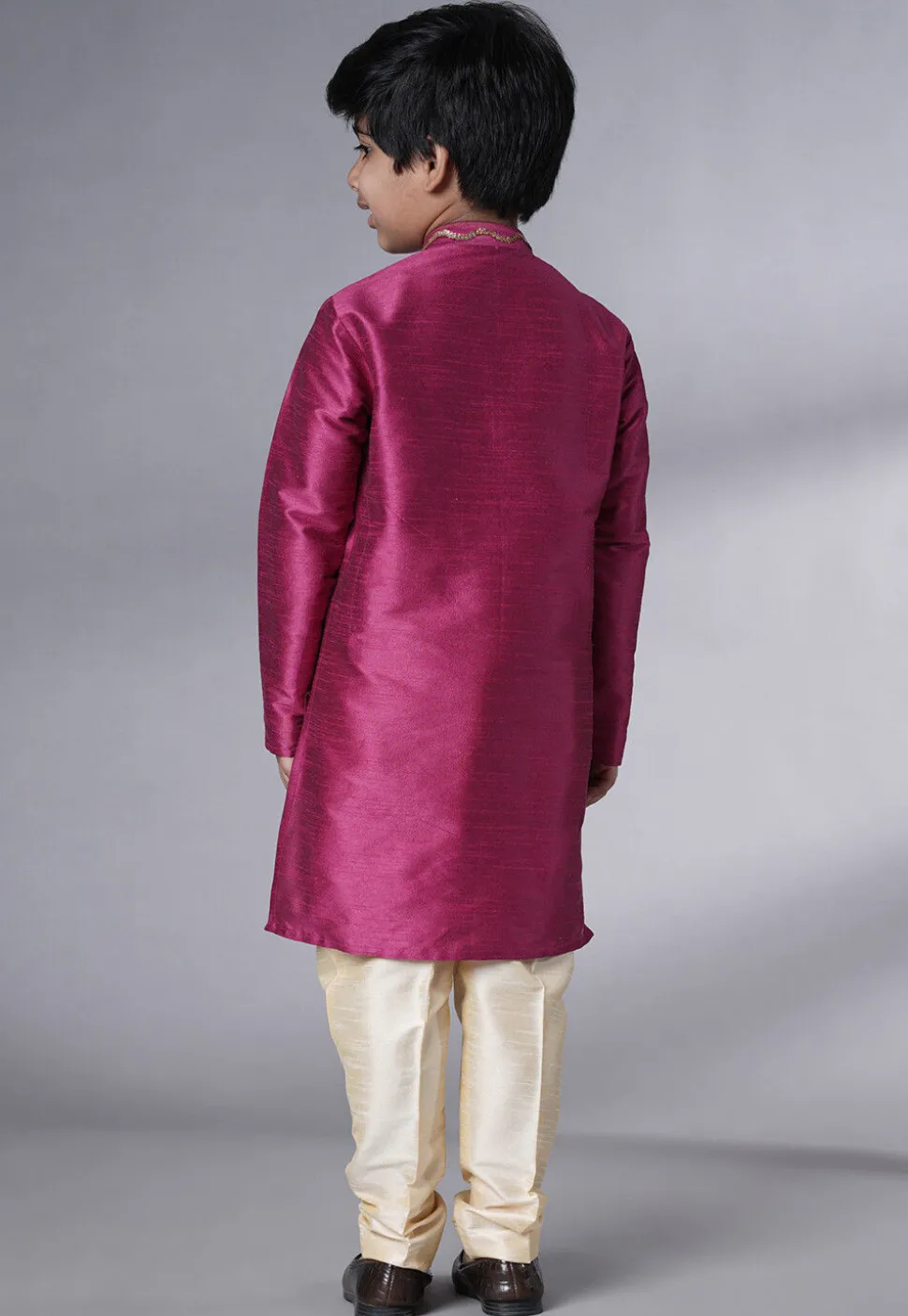 Embroidered Art Silk Kurta Set in Magenta