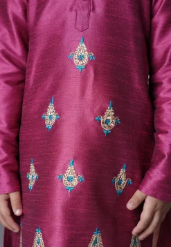 Embroidered Art Silk Kurta Set in Magenta