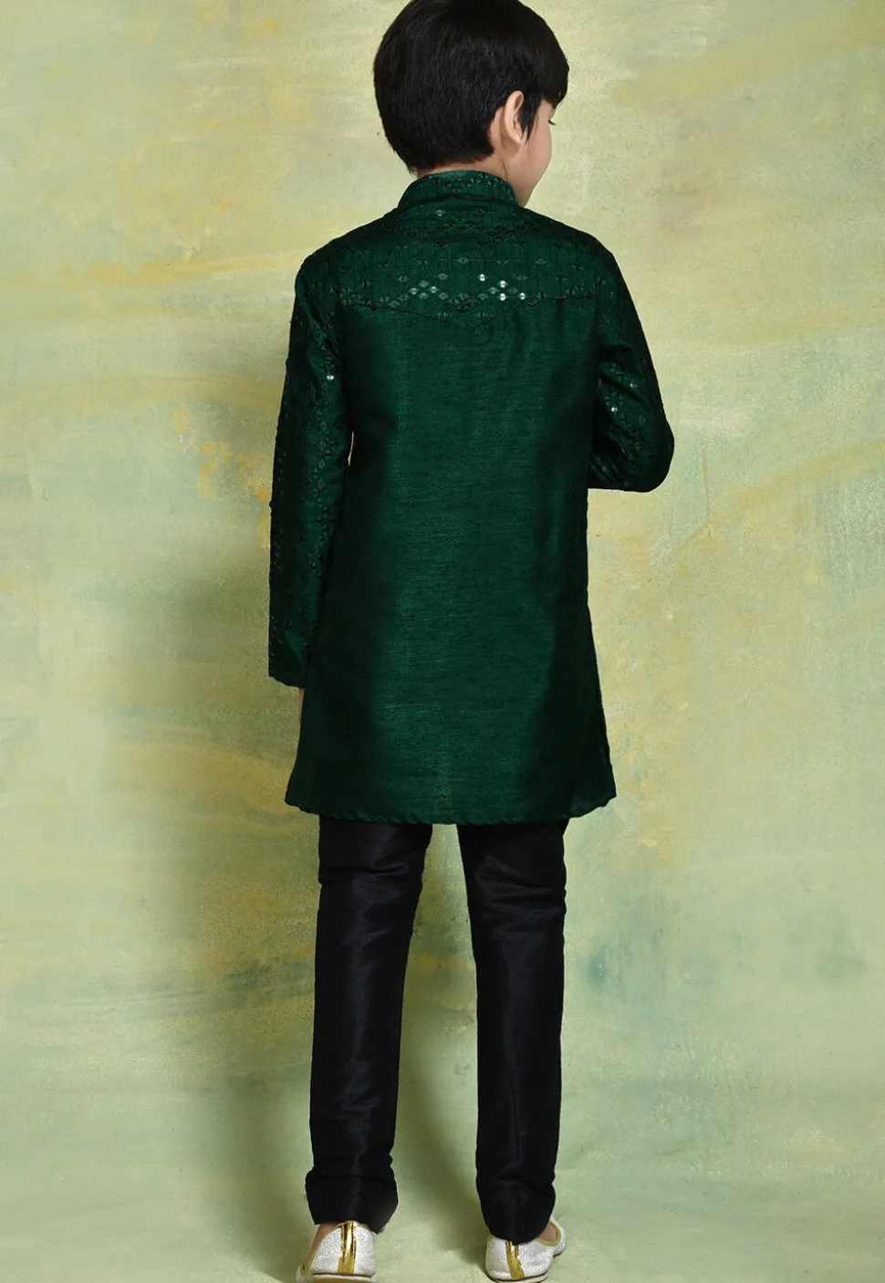 Embroidered Art Silk Kurta Set in Dark Green