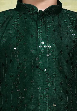 Embroidered Art Silk Kurta Set in Dark Green