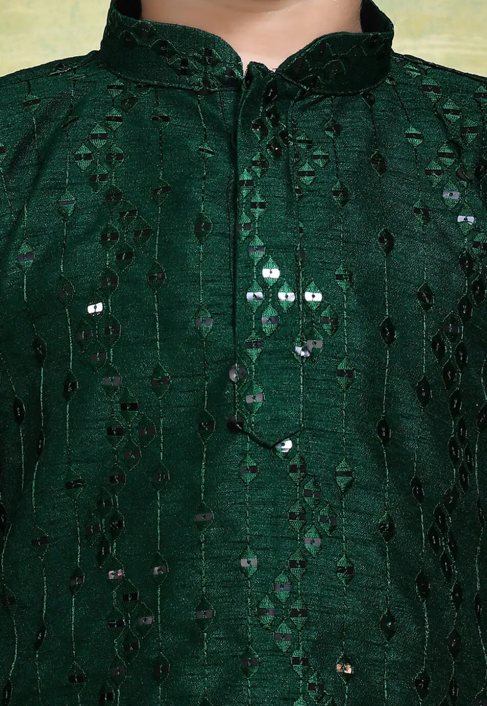 Embroidered Art Silk Kurta Set in Dark Green