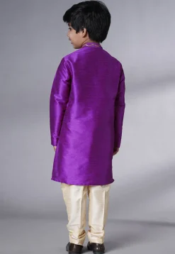 Embroidered Art Silk Kurta Set in Dark Magenta