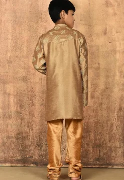 Embroidered Art Silk Kurta in Dark Beige