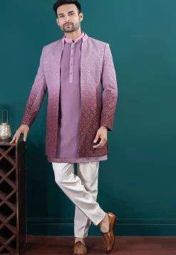 Embroidered Art Silk Kurta Set in Shaded Purple