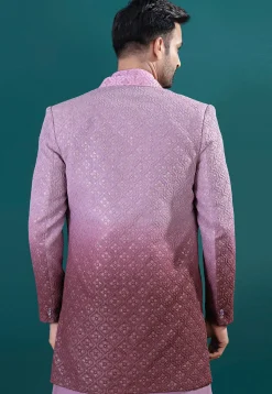Embroidered Art Silk Kurta Set in Shaded Purple