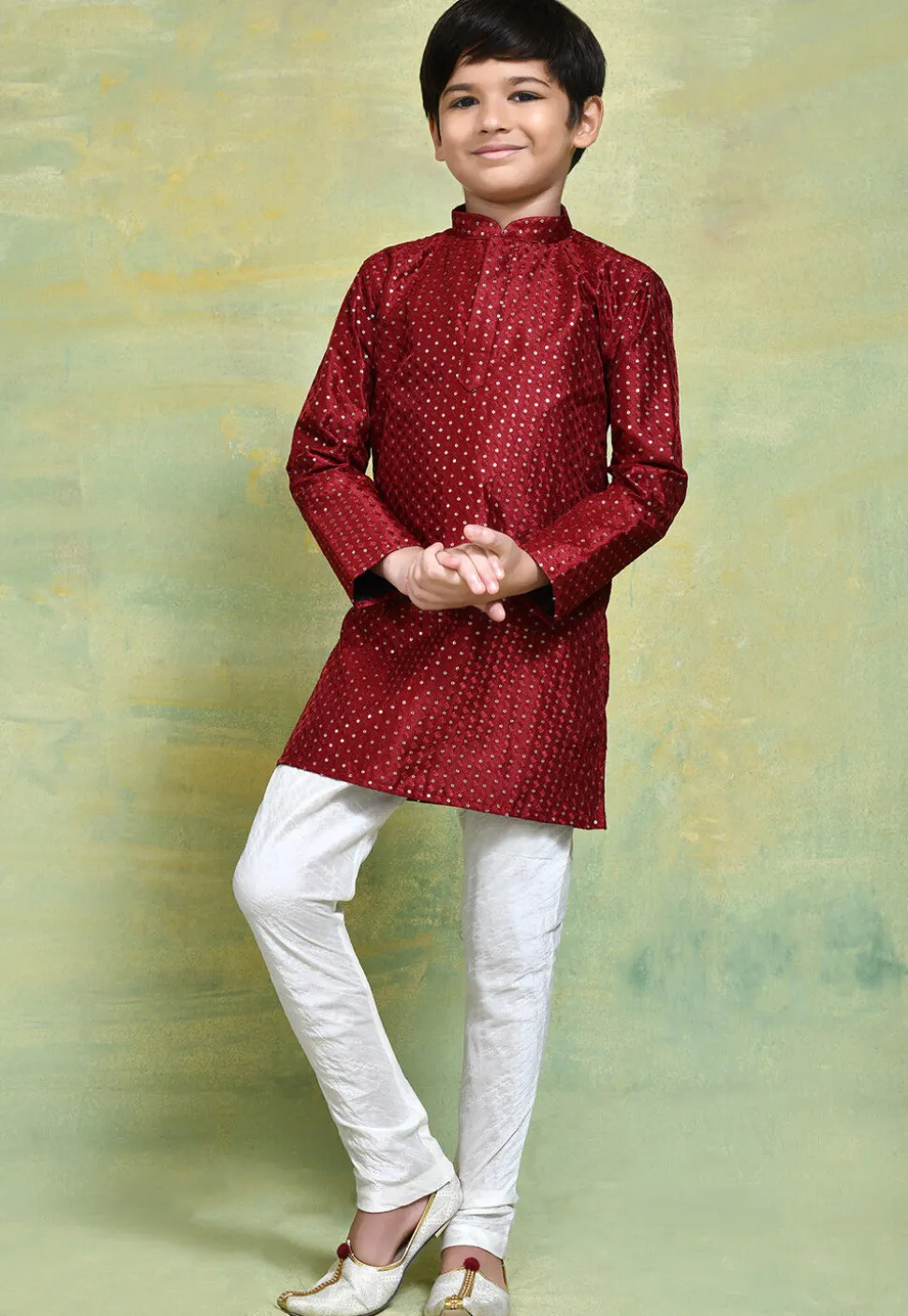 Embroidered Art Silk Kurta Set in Maroon