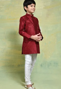 Embroidered Art Silk Kurta Set in Maroon
