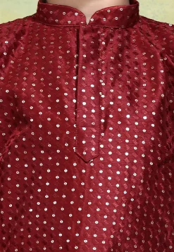 Embroidered Art Silk Kurta Set in Maroon