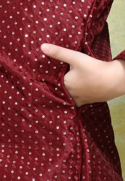 Embroidered Art Silk Kurta Set in Maroon