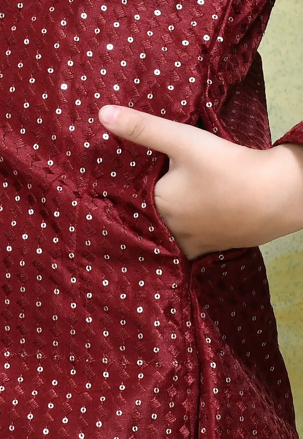 Embroidered Art Silk Kurta Set in Maroon