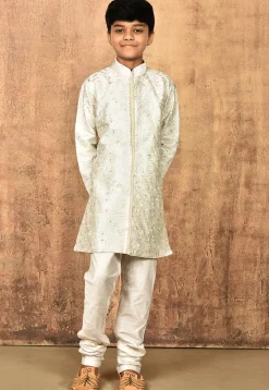 Embroidered Art Silk Kurta in Off White