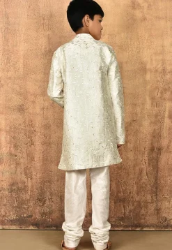 Embroidered Art Silk Kurta in Off White