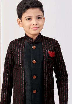 Embroidered Art Silk Layered Sherwani in Black
