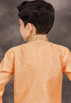 Embroidered Art Silk Layered Sherwani in Light Orange