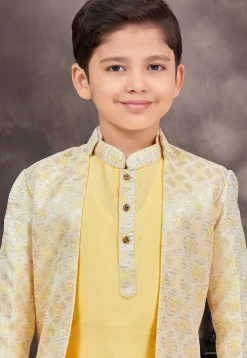 Embroidered Art Silk Layered Sherwani in Yellow