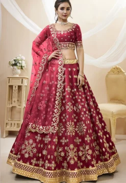 Embroidered Art Silk Lehenga in Maroon
