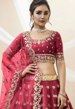 Embroidered Art Silk Lehenga in Maroon