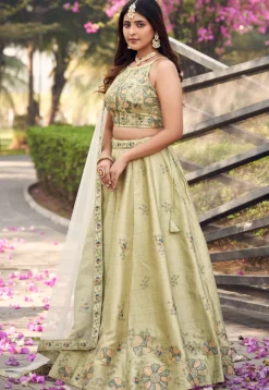 Embroidered Art Silk Lehenga in Light Green