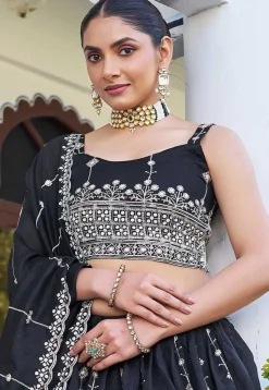 Embroidered Art Silk Lehenga in Black