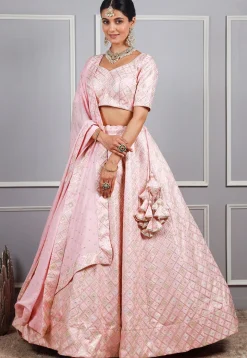 Embroidered Art Silk Lehenga in Baby Pink