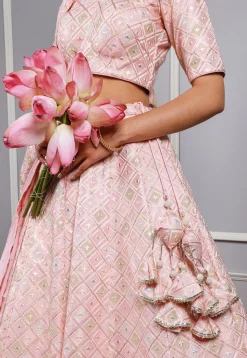 Embroidered Art Silk Lehenga in Baby Pink