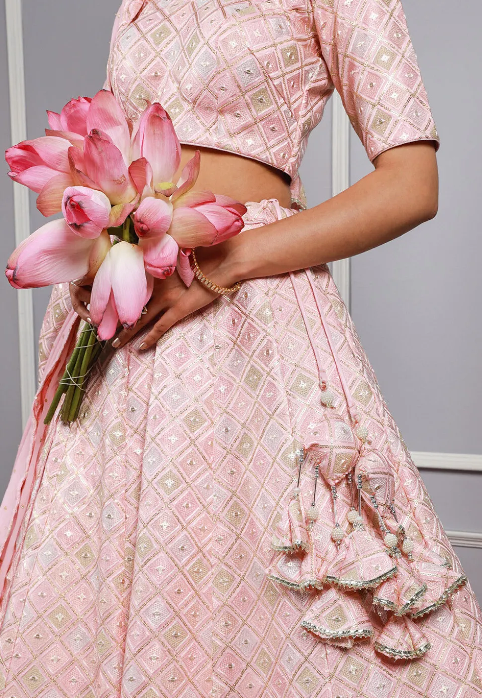 Embroidered Art Silk Lehenga in Baby Pink